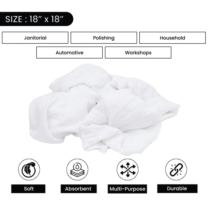 New Premium White Washed T-shirt Rags - 1000 lbs. Pallet - 40 x 25 lbs. Bags - Wiping Hub