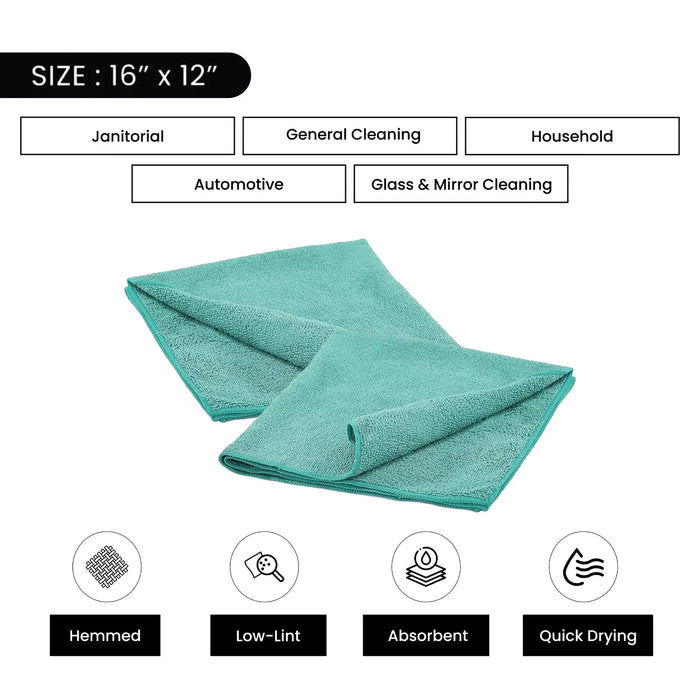 Color Economy Microfiber Towels - Green - 16" x 12" - 96 Counts