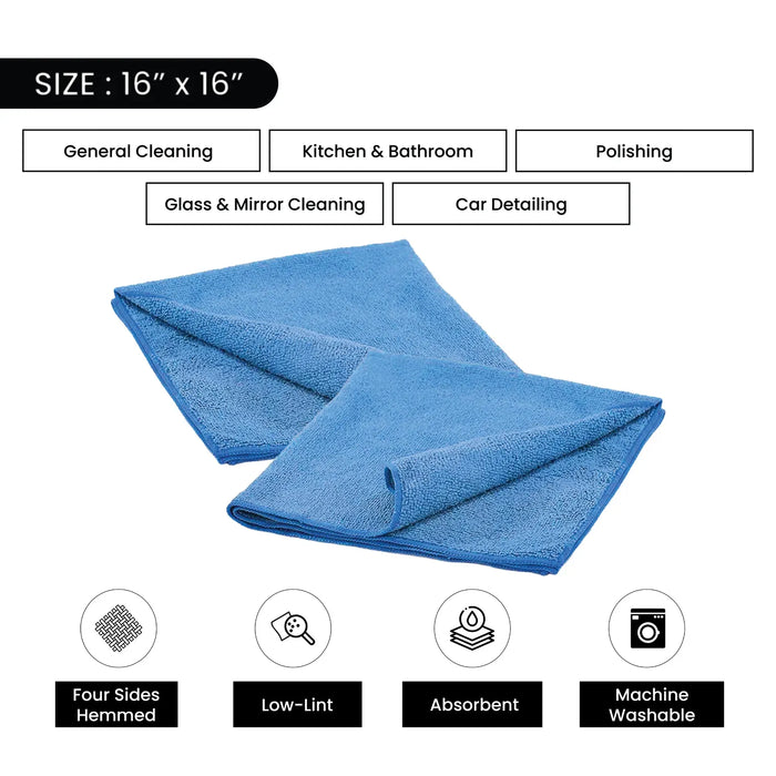 Color Microfiber Towels - Blue - 16" x 16" - 36 Counts