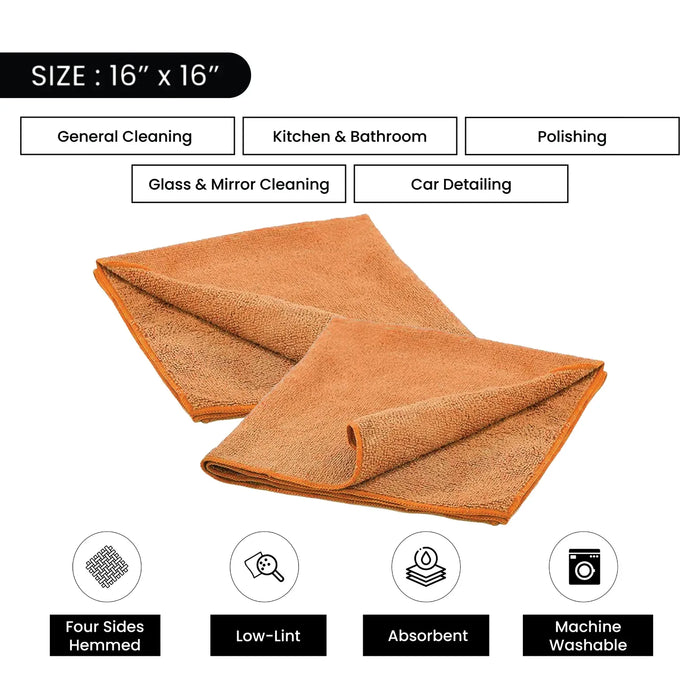 Color Microfiber Towels - Orange - 16" x 16" - 36 Counts