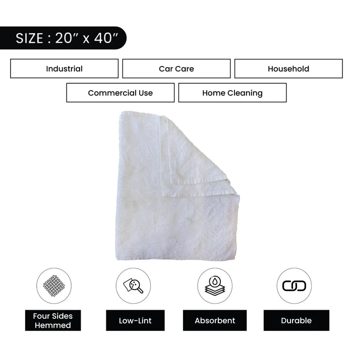 Bulk Full Size White Cleaning Towels - 20" x 40" - 720 lbs. Pallet - 72 x 10 lbs. Boxes - Wiping Hub