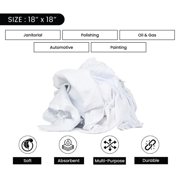 New Medium Weight White T-shirt Wiping Rags - 960 lbs. Pallet - 96 x 10 lbs. Bags