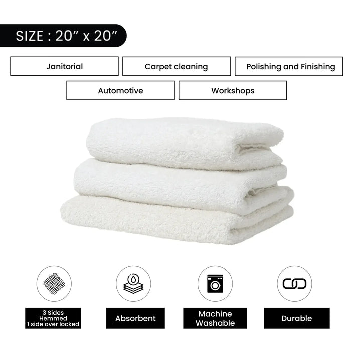 Bulk White Half Towel Cleaning Rags 20" x 20" - 600 lbs. Pallet - 120 x 5 lbs. Boxes - Wiping Hub