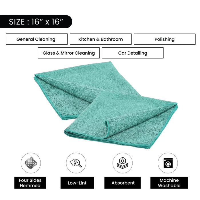 Color Microfiber Towels - Green - 16" x 16" - 36 Counts