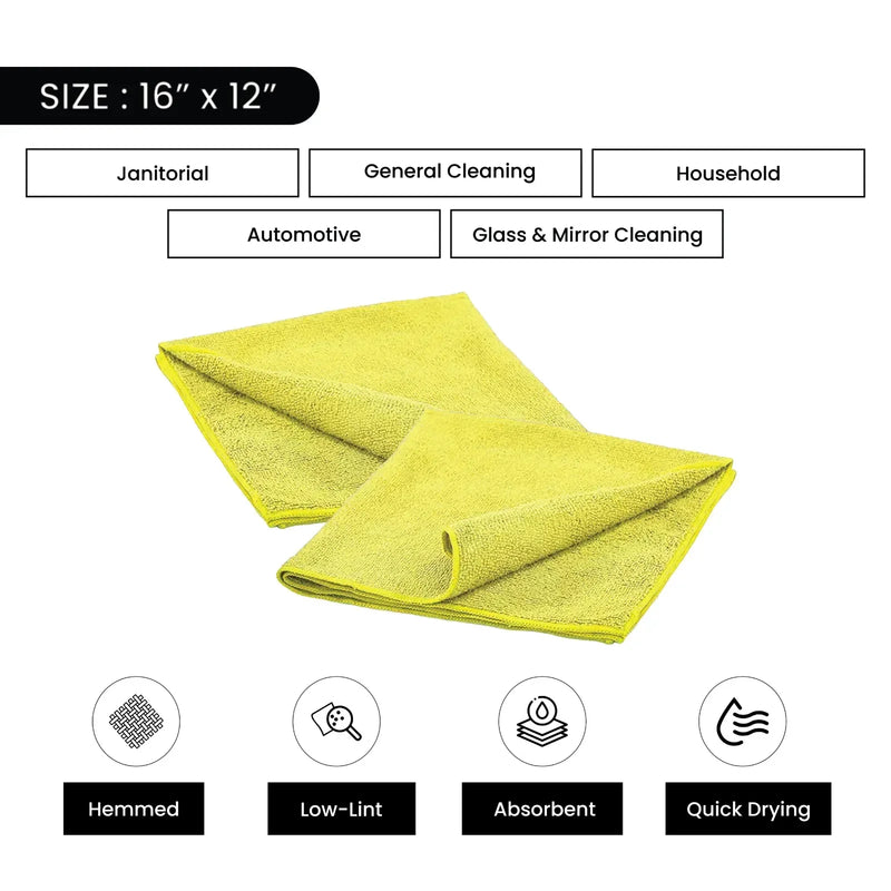 Color Economy Microfiber Towels - Yellow - 16" x 12" - 96 Counts