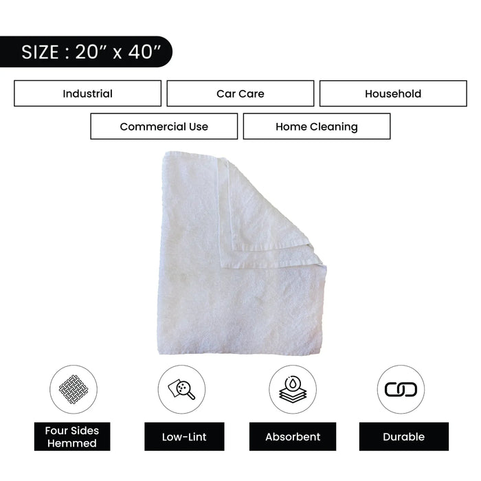 Full Size White Cleaning Towels - 20" x 40" - 5 lbs. Box - Wiping Hub