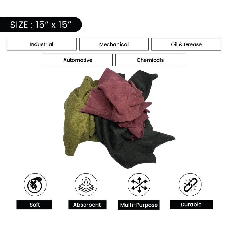 Recycled Color Sweatshirt Cleaning Rags 600 lbs. Pallet - 12 x 50 lbs. Boxes - Wiping Hub