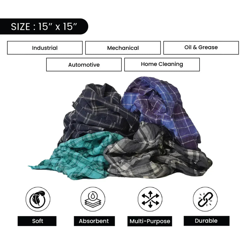 Recycled Color Flannel Cleaning Rags - 600 lbs. Pallet - 12 x 50 lbs. Boxes - Wiping Hub