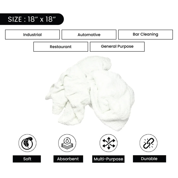 New White Terry Towel Cleaning Rags - 5 lbs. Bag - Wiping Hub