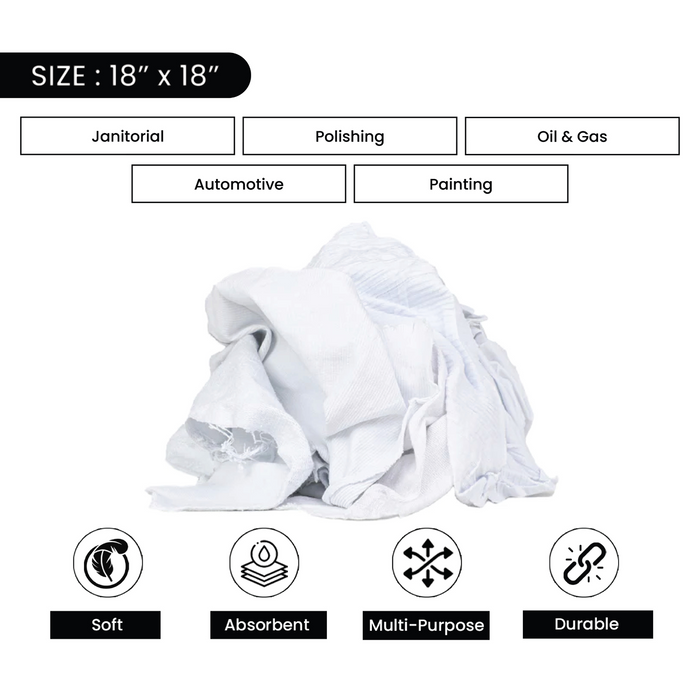 Medium Weight White New T-Shirt Wiping Rags – 5 lbs. Box  