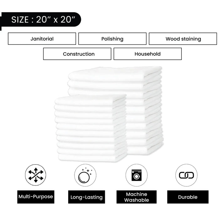 New White T-Shirt Exact Cut Rags - 45 Pcs Pack - Wiping Hub