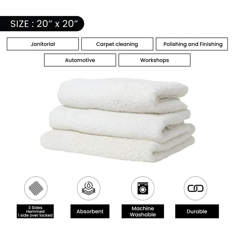 Bulk White Half Towel Cleaning Rags 20" x 20" - 600 lbs. Pallet - 12 x 50 lbs. Boxes - Wiping Hub