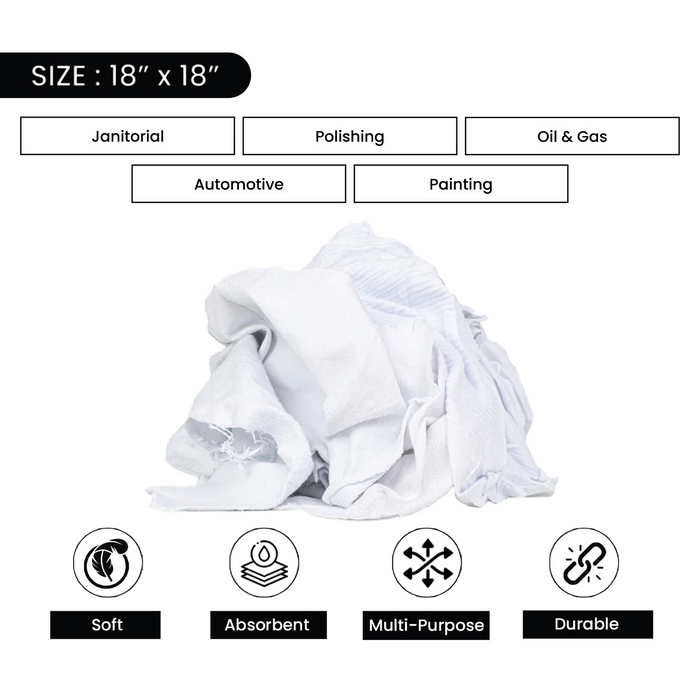 New Medium Weight White T-shirt Wiping Rags - 1000 lbs. Pallet - 40 x 25 lbs. Bags