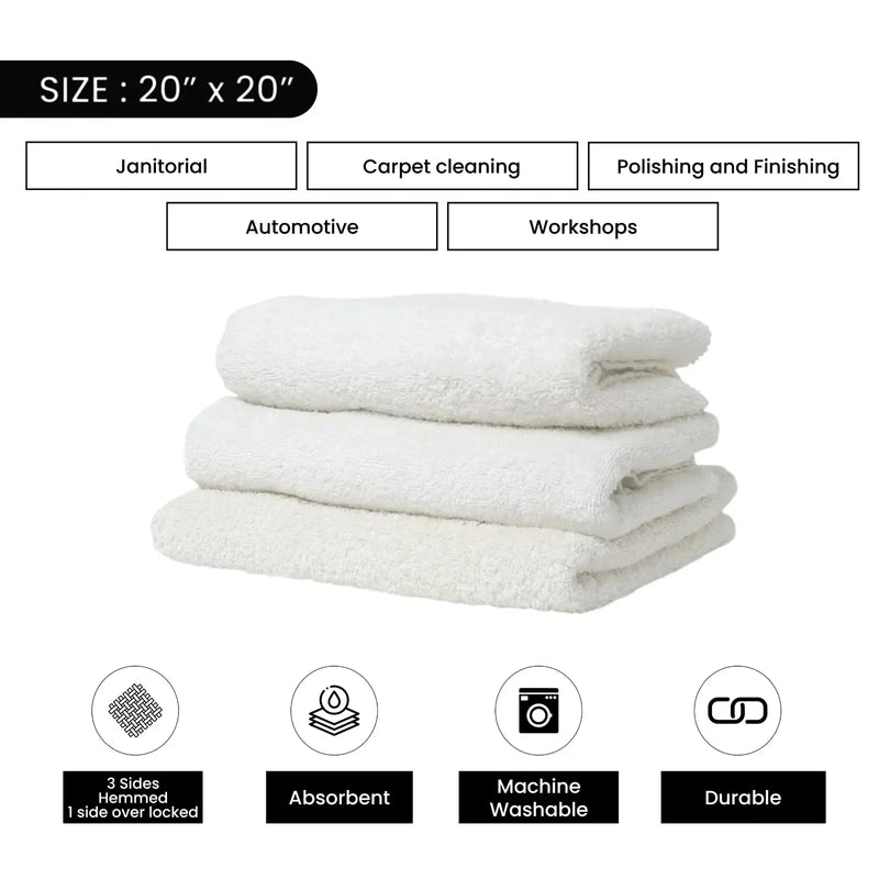 Bulk White Half Towel Cleaning Rags 20" x 20" - 675 lbs. Pallet - 27 x 25 lbs. Boxes - Wiping Hub