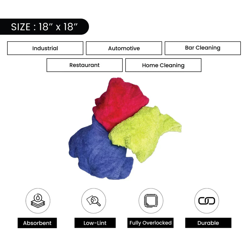 Bulk Color Terry Towel Cleaning Rags – 1000 lbs. Pallet – 40 x 25 lbs. Bags - Wiping Hub
