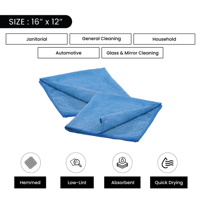 Color Economy Microfiber Towels - Blue - 16" x 12" - 96 Counts