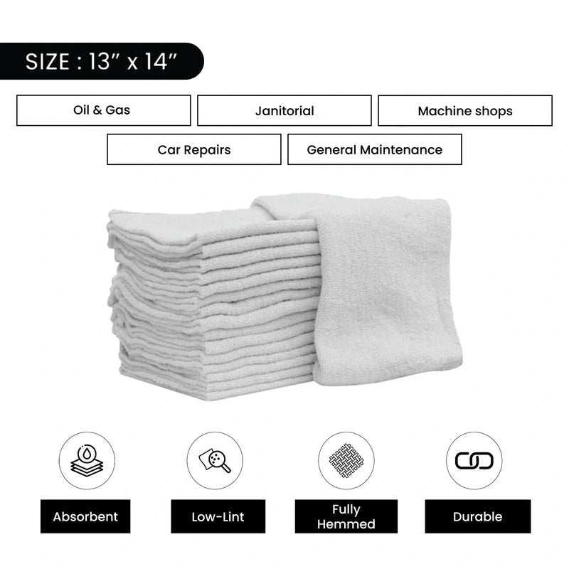 Bulk White Shop Towels - White Cotton Shop Towels Buy Wholesale - Wiping Hub