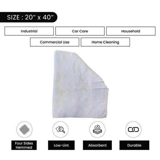 Bulk Full Size White Cleaning Towels - 20" x 40" - 1000 lbs. Pallet - 40 x 25 lbs. Bags - Wiping Hub