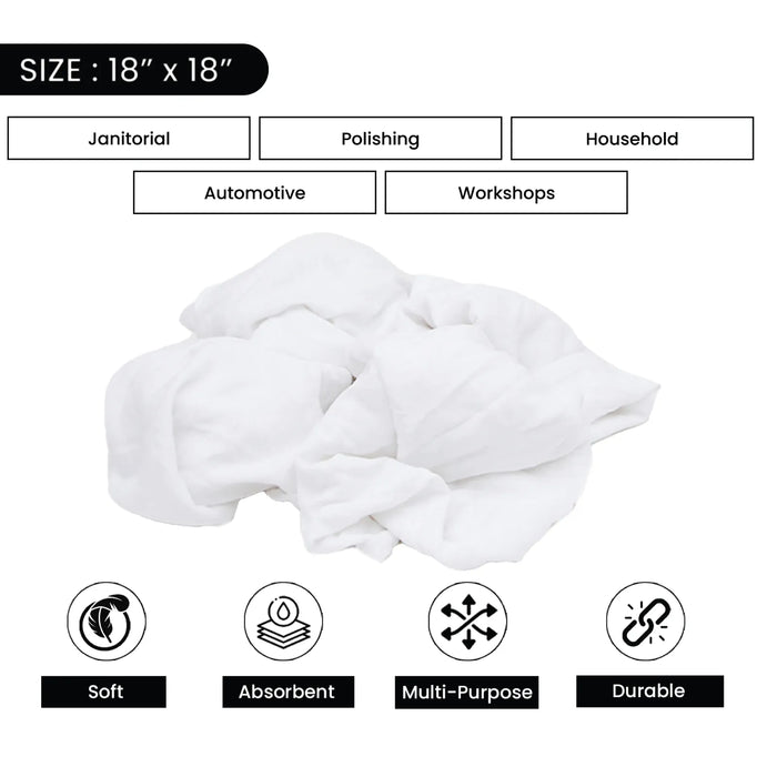 New Premium White Washed T-shirt Rags - 2 lbs. Bag  - Pack of 12