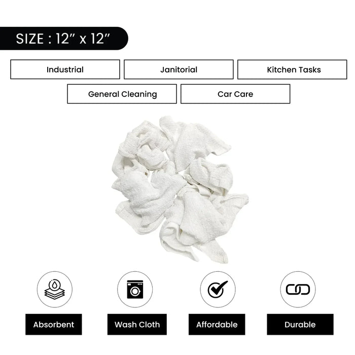 White Wash Cloth Towels - 12" x 12" - 25 lbs. Bag - Wiping Hub