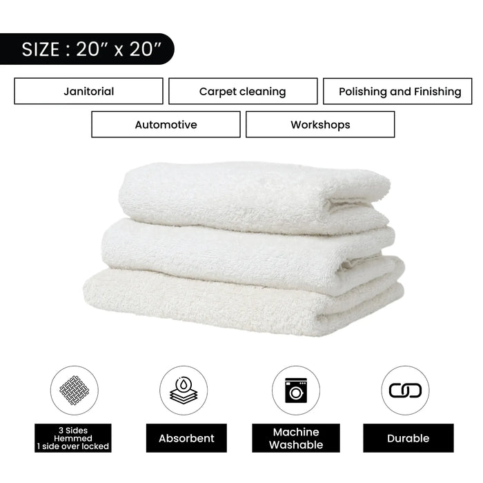 White Half Towel Cleaning Rags 20" x 20" - 960 lbs. Pallet - 96 x 10 lbs. Bags