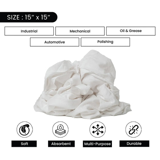 Recycled White Flannel (Polishing) Cleaning Rags - 25 lbs. Box - Wiping Hub