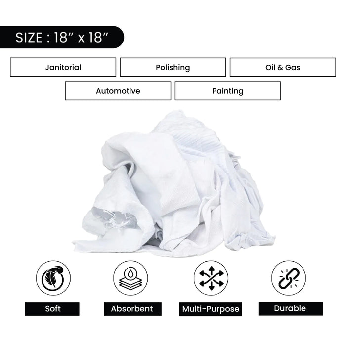 Bulk Medium Weight White T-Shirt Cleaning Rag - 600 lbs. Pallet - 12 x 50 lbs. Boxes - Wiping Hub