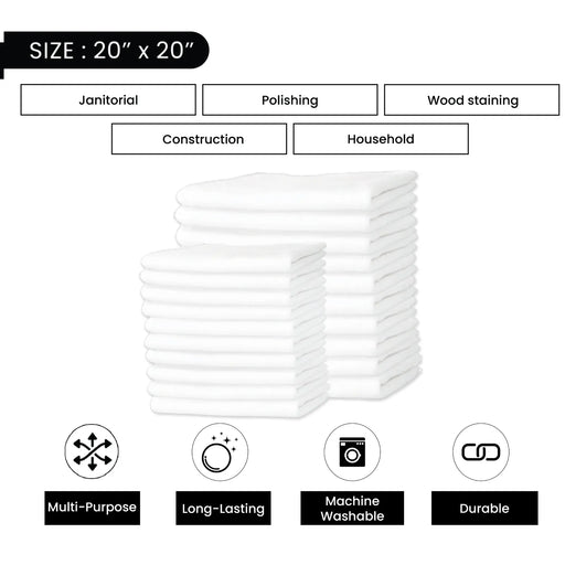 Bulk New White T-Shirt Exact Cut Rags – 20 Packs of 45 Pieces   - Wiping Hub