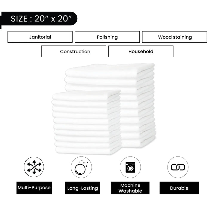 Bulk New White T-Shirt Exact Cut Rags – 20 Packs of 45 Pieces   - Wiping Hub