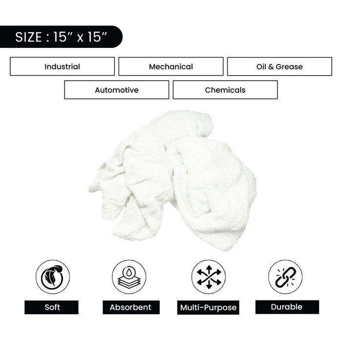 Recycled White Terry Cloth Rags 10 lbs. Box