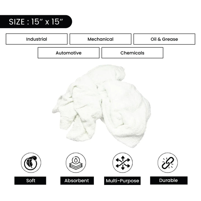Recycled White Terry Towel Cleaning Rags - 5 lbs. Bag - Wiping Hub