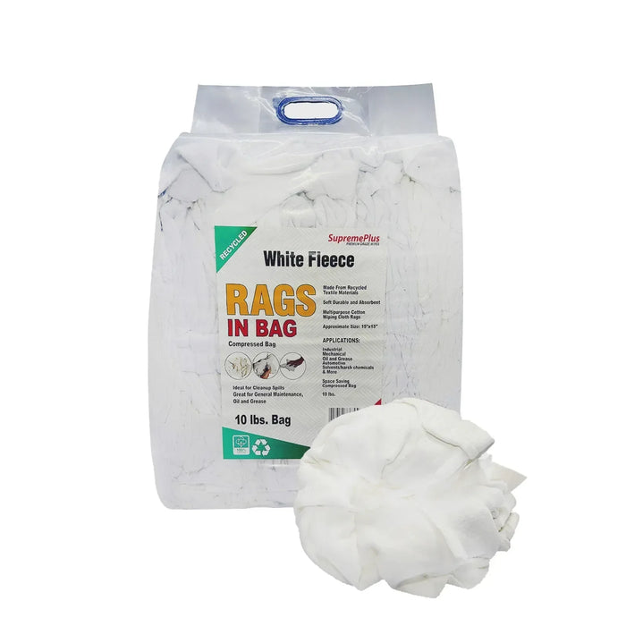 Recycled White Sweatshirt Cleaning Rags 960 lbs. Pallet - 96 x 10 lbs. Bags - Wiping Hub