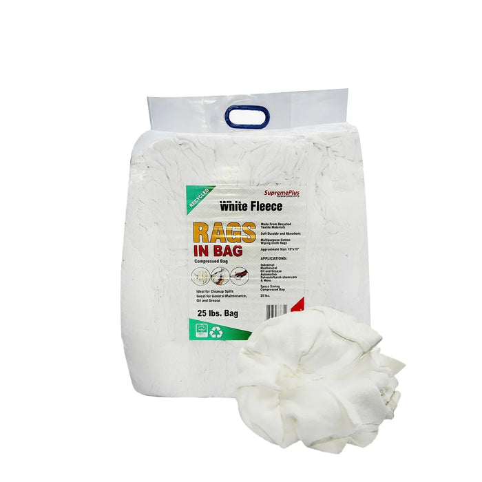Recycled White Sweatshirt Cleaning Rags 1000 lbs. Pallet - 40 x 25 lbs. Bags - Wiping Hub