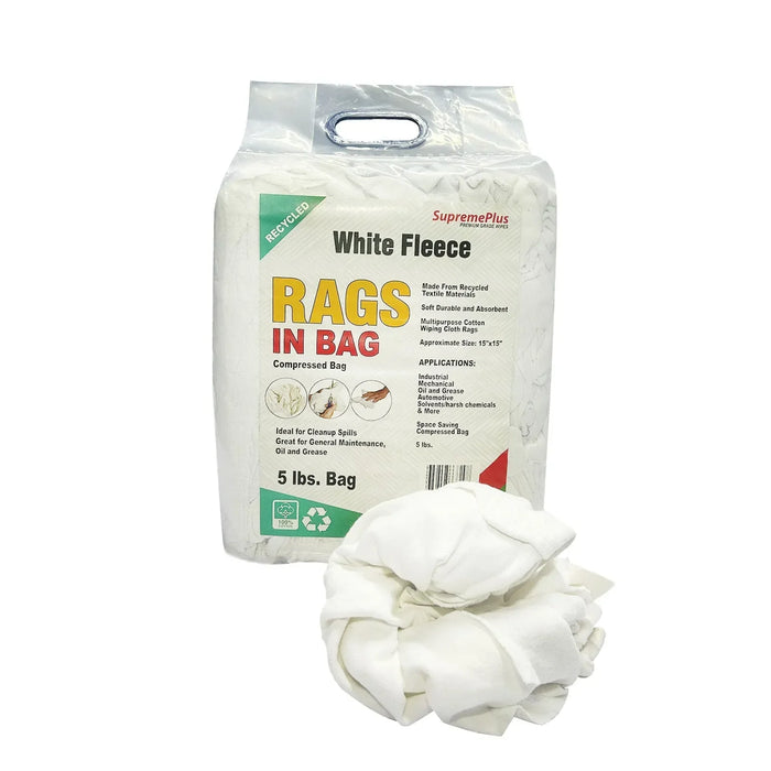 Recycled White Sweatshirt Cleaning Rags 800 lbs. Pallet - 160 x 5 lbs. Bags - Wiping Hub