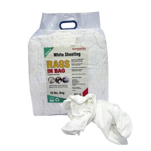 Recycled White Sheeting Cleaning Rags - 960 lbs. Pallet - 96 x 10 lbs. Bags - Wiping Hub