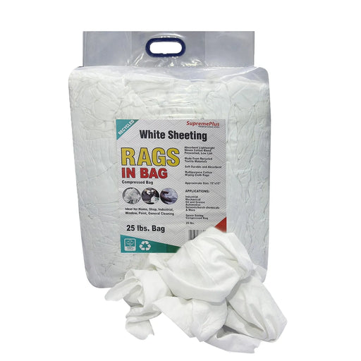Recycled White Sheeting Cleaning Rags - 1000 lbs. Pallet - 40 x 25 lbs. Bags - Wiping Hub
