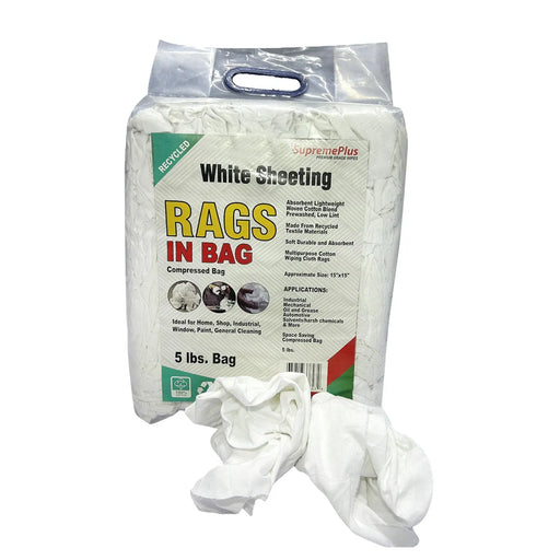 Recycled White Sheeting Cleaning Rags - 800 lbs. Pallet - 160 x 5 lbs. Bags - Wiping Hub