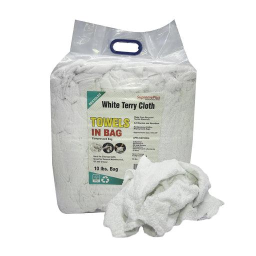 Recycled White Terry Towel Cleaning Rags - 960 lbs. Pallet - 96 x 10 lbs.  Bags - Wiping Hub