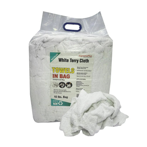 Recycled White Terry Towel Cleaning Rags - 10 lbs. Bag - Wiping Hub