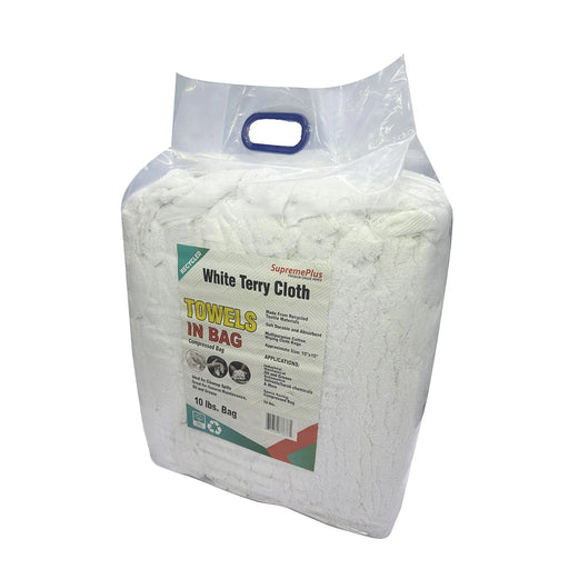Recycled White Terry Towel Cleaning Rags - 10 lbs. Bag - Wiping Hub