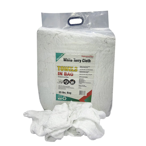Recycled White Terry Towel Cleaning Rags - 25 lbs. Bag - Wiping Hub