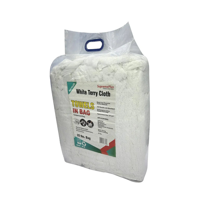 Recycled White Terry Towel Cleaning Rags - 25 lbs. Bag - Wiping Hub