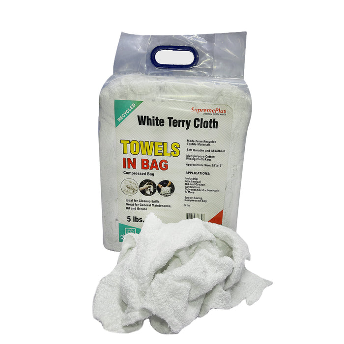 Recycled White Terry Cloth Rags 800 lbs. Pallet - 160 x 5 lbs.  Bags