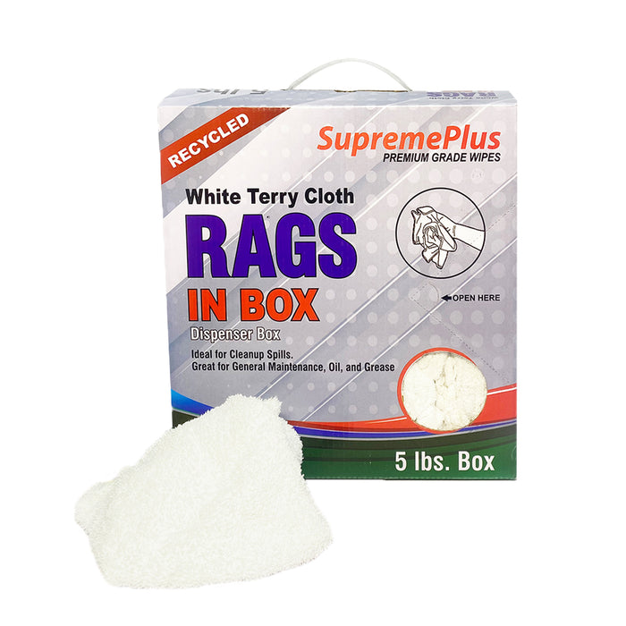 Recycled White Terry Cloth Rags 5 lbs. Compressed Box