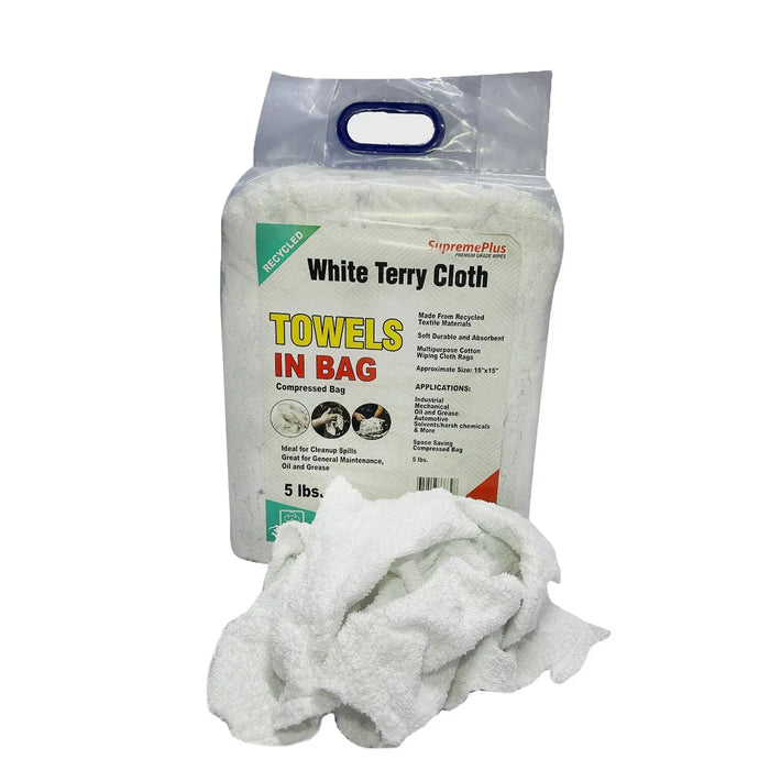 Recycled White Terry Towel Cleaning Rags - 5 lbs. Bag - Wiping Hub