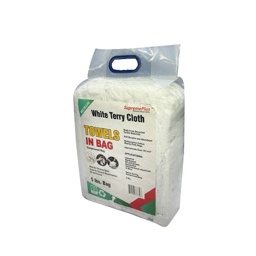 Recycled White Terry Towel Cleaning Rags - 5 lbs. Bag - Wiping Hub