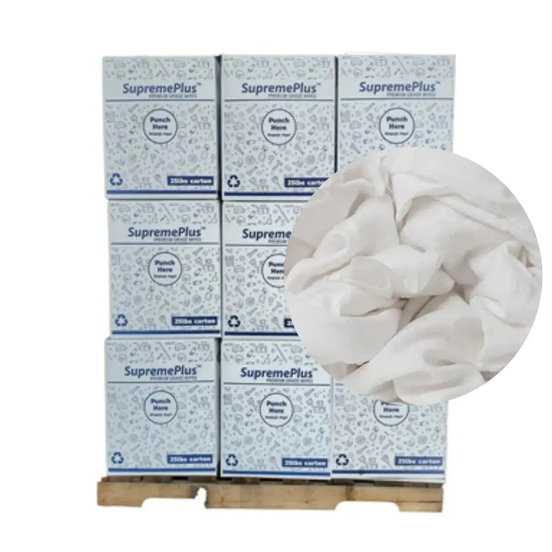 Recycled White Flannel (Polishing) Cleaning Rags - 675 lbs. Pallet - 27 x 25 lbs. Boxes - Wiping Hub