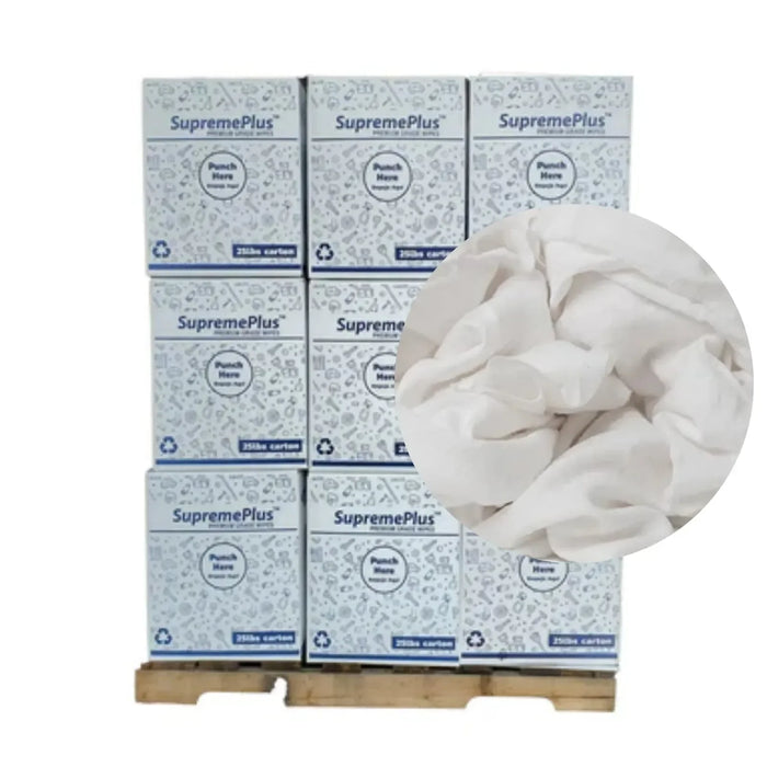 Recycled White Flannel (Polishing) Cleaning Rags - 675 lbs. Pallet - 27 x 25 lbs. Boxes - Wiping Hub