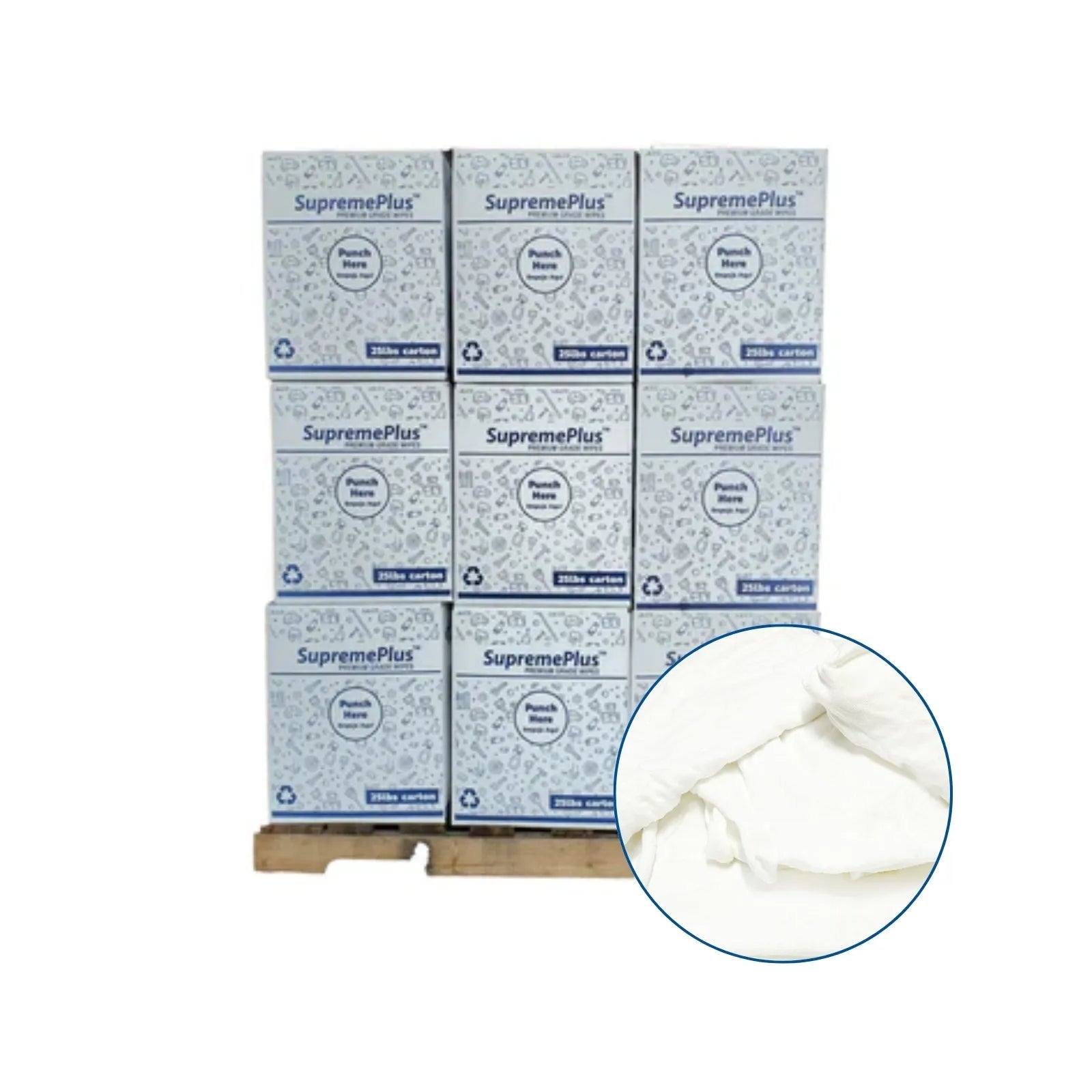 Recycled White Knit T-Shirt Cleaning Rags - 675 lbs. Pallet - 27 x 25 lbs. Boxes