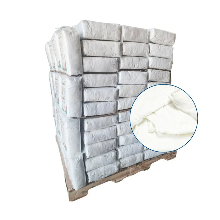 Recycled White Knit T-Shirt Cleaning Rags - 960 lbs. Pallet - 96 x 10 lbs. Bags - Wiping Hub